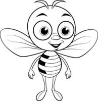 Cute bee cartoon outline illustration vector