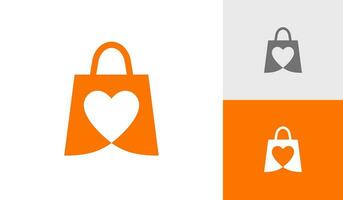 Shopping bag with heart symbol logo design vector