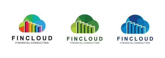 financial cloud service logo design template. the concept combination cloud and chart bar. three color selected. vector