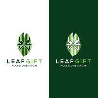 abstract modern design style. leaf and gift logo design template with multicolored green as colors vector