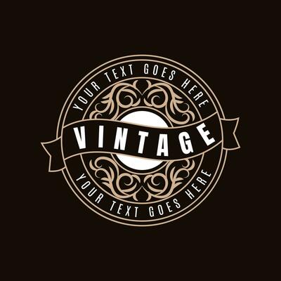 Classic retro vintage circular emblem logo stamp with ornate frame. - Vector.