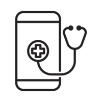 telemedicin översikt ikon med smartphone symbol, läkare, chatt symbol, stetoskop tecken, sjukvård och medicinsk design element, uppkopplad behandling med video ringa upp, uppkopplad hört ikon png