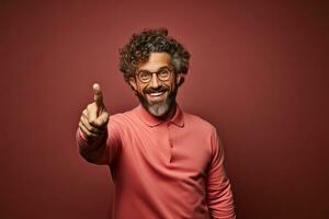 smiling african american man pointing with finger at camera isolated on background. Generative AI photo