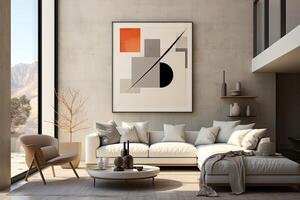 Interior of modern living room with white sofa. Generative AI photo