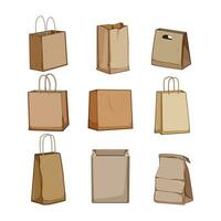 paper lunch bag set cartoon vector illustration