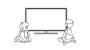 kid watching tv vector