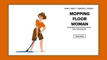 young woman mopping floor vector