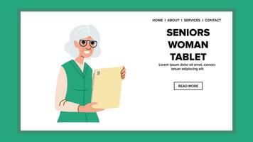 mature seniors woman tablet vector