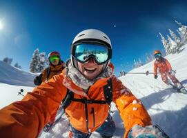 An man skiing on a snowy mountain photo