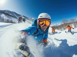 An man skiing on a snowy mountain photo