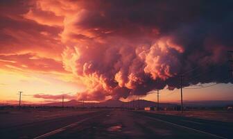 un nublado cielo con oscuro nubes terminado un estacionamiento lote foto