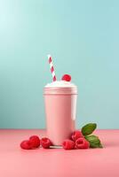 Raspberry protein shake. photo