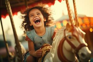 Cute little girl laughing at carnival ride photo