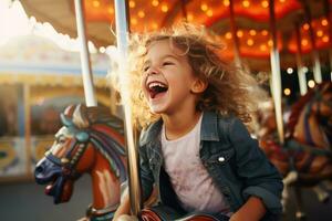 Cute little girl laughing at carnival ride photo