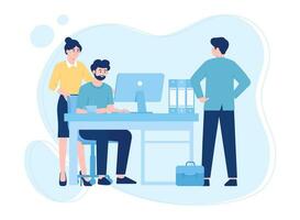 Managers working on project together concept flat illustration vector