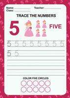 Trace and write number for children. Exercise for children to recognize the number. Educational worksheet for preschool. Vector file.