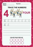 Trace and write number for children. Exercise for children to recognize the number. Educational worksheet for preschool. Vector file.