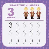 Trace and write number for children. Exercise for children to recognize the number. Educational worksheet for preschool. Vector file.