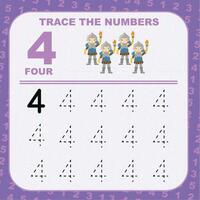 Trace and write number for children. Exercise for children to recognize the number. Educational worksheet for preschool. Vector file.