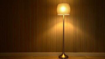 Brass floor lamp in living room. Idea for interior design. Generative Ai photo