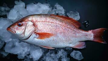 A fresh snapper fish on ice. snapper fish. Generative Ai photo