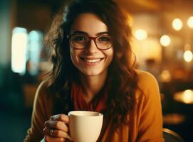 hermosa mujer con taza de café foto