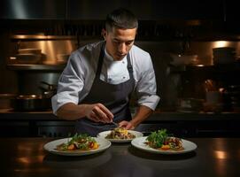 Chef preparing food for restaurant photo