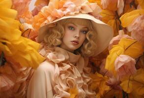 Autumn fashion background with beautiful woman photo