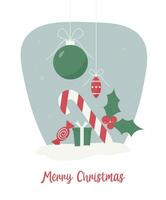 Christmas card with decorations and text. Concept vector illustration in flat style.