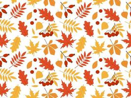 Seamless pattern of autumn leaves and berries. Vector illustration for design of fabric, wrapping paper, clothing