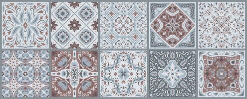 Set of patterned azulejo floor tiles. Collection of ceramic tiles vector