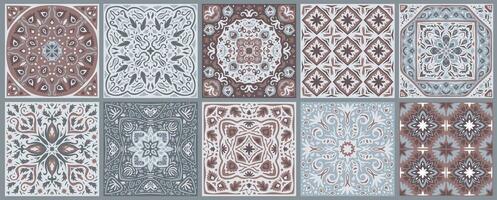 Set of patterned azulejo floor tiles. Collection of ceramic tiles vector