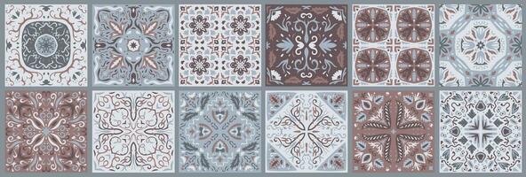 Set of patterned azulejo floor tiles. Collection of ceramic tiles vector