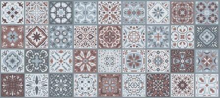 Set of patterned azulejo floor tiles. Collection of ceramic tiles vector