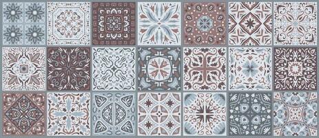 Set of patterned azulejo floor tiles. Collection of ceramic tiles vector