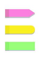 Set of 3 colorful note paper stickers of different shapes in trendy bright colors. Post templates vector