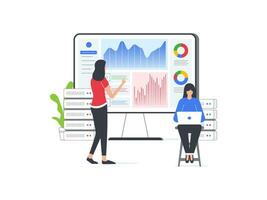 Illustration concept of Data Science, Analytics, financial data management, AI, risk management, machine learning. Abstract metaphor of dashboard for data visualization vector