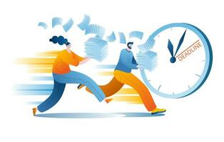 A man and a woman try to catch up with the clock. vector