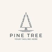 pine tree line art logo vector with minimalist template illustration design