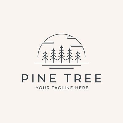 pine tree line art logo vector template illustration design, landscape symbol