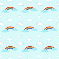 Seamless pattern of rainbow, sky and clouds, using for background, decoration, paper wrap vector
