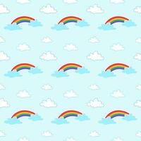 Seamless pattern of rainbow, sky and clouds, using for background, decoration, paper wrap vector