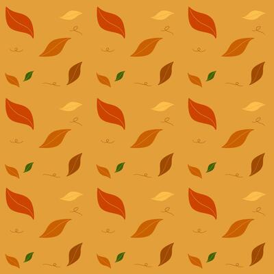 Seamless pattern of dry fallen leaf in autumn in orange background