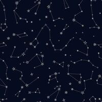 estrellado noche cielo vector sin costura modelo. constelación mapa de lechoso forma. místico esotérico antecedentes para diseño de tela, embalaje, astrología, teléfono caso, yoga estera, cuaderno cubiertas, envase papel