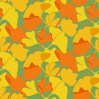 Vibrant transparent ginkgo leaves semless pattern. Flat vector simple design. Hand drawn silhouette bright autumn leaves. Goood for decoration, textile, wrapping paper, social media design