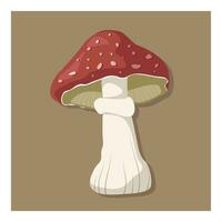 Autumn mushroom, isolated on brown background. Colorful red fungus illustration. Fall design element. Objects for design, cards, banners, flyer, social media, web and decoration. vector