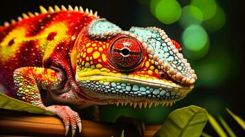 Chameleon Colors A detailed macro and colorful view of the beauty of reptiles in the wild nature AI Generative photo