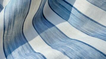 Blue and White Striped Linen Fabric A Close-Up of a Breathable and Natural Textile with Slubs and Stripes AI Generative photo