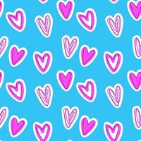 Pink hearts on a blue background. Doodle vector seamless background. Festive background. Perfect for various projects like textiles, paper crafts, and more.