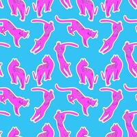 Pink leopard on a blue background. Tropical seamless pattern. Vector. Can be used for fashion, accessories, home decor, and various printed materials with a touch of exotic allure. vector